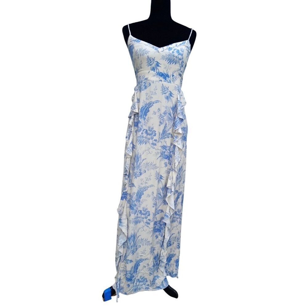 New Chaser Size M Ruffle Front Lace Up Back Southern Garden Party Maxi Dress
